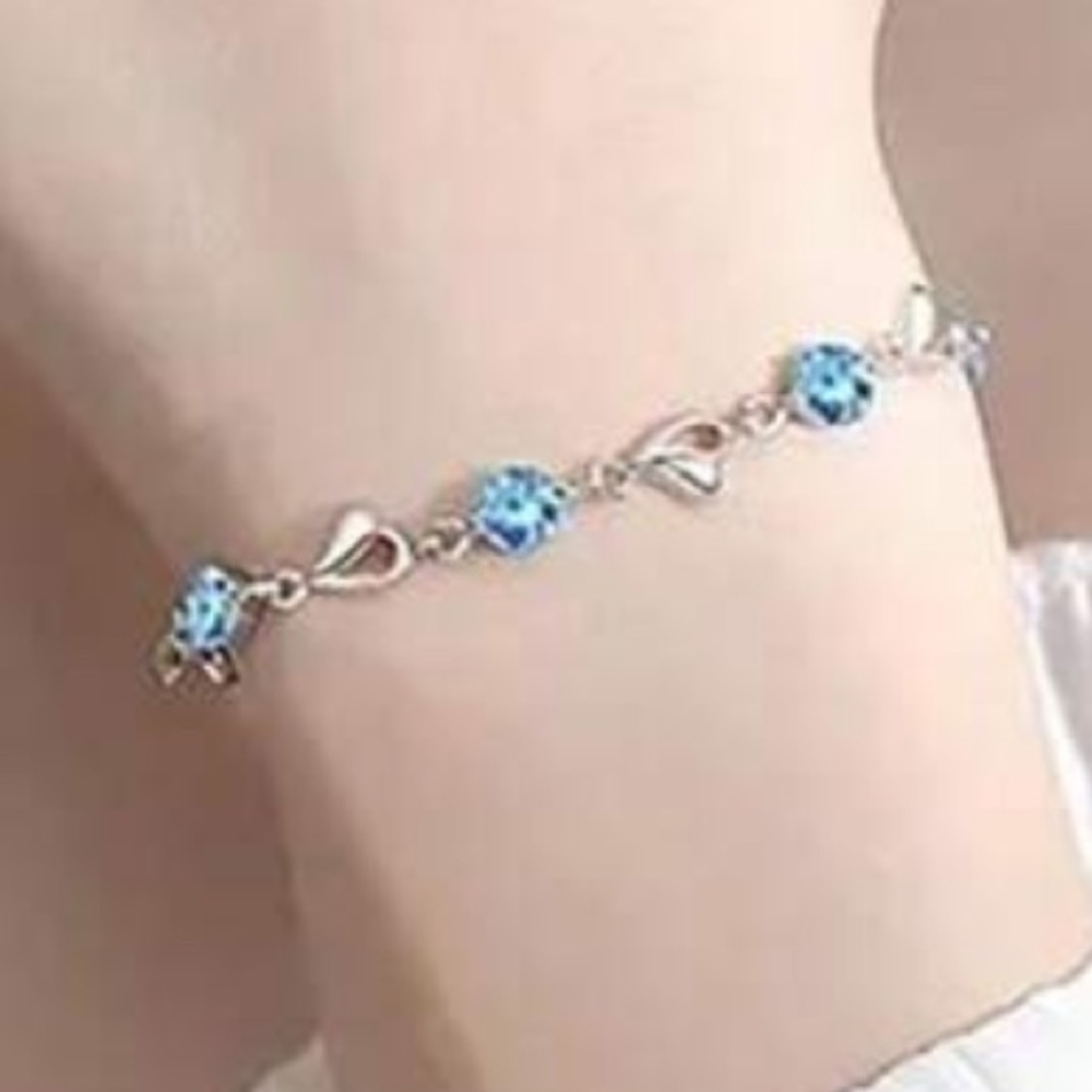 NEW 925 Sterling Silver Heart blue Bracelet - Picture 7 of 11